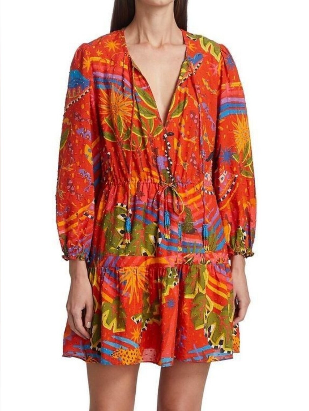 FARM Rio Red Magic Forest V Neck Mini Dress - Picture 2 of 9